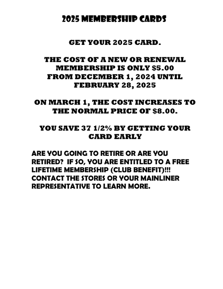 2025 Mainliner Membership renewal sale